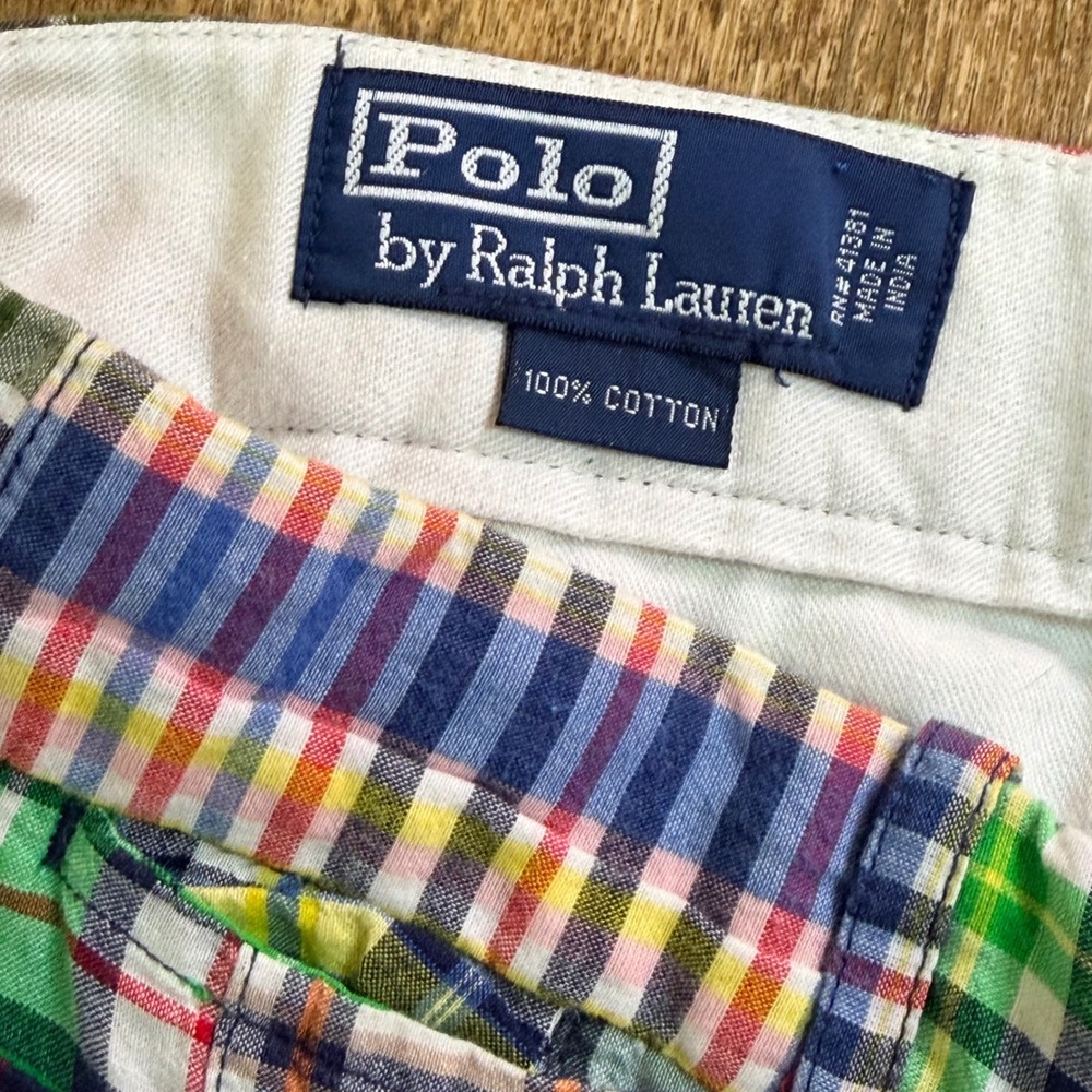 Vintage Polo Ralph Lauren Madras Patchwork Pants Mens 33 Multicolor Plaid Preppy - Picture 11 of 16